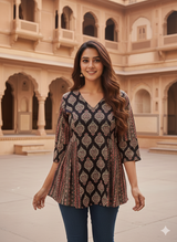 Royal Black Riwaayat Ethnic Buta Print Grace Short Kurti