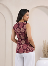 • Ruhani Wine Bloom Wrap-Style Short Kurti