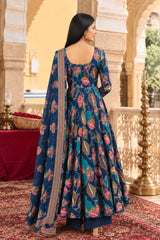 Gulzaar Midnight Blue Floral Anarkali Cotton Kurta Pant Only
