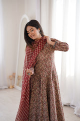 Nazakat Floral Anarkali Suit Set with Soft Chiffon Dupatta