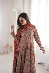 Nazakat Floral Anarkali Suit Set with Soft Chiffon Dupatta