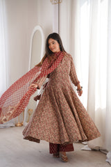 Nazakat Floral Anarkali Suit Set with Soft Chiffon Dupatta