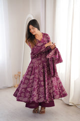 Jamuni Adaah Classic Floral Printed Suit Set With Mul Cotton Dupatta