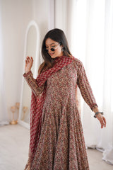 Nazakat Floral Anarkali Suit Set with Soft Chiffon Dupatta