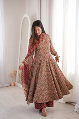 Nazakat Floral Anarkali Suit Set with Soft Chiffon Dupatta