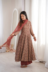 Nazakat Floral Anarkali Suit Set with Soft Chiffon Dupatta