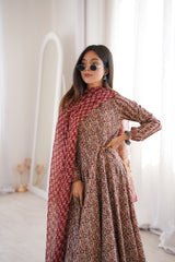 Nazakat Floral Anarkali Suit Set with Soft Chiffon Dupatta