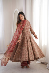 Nazakat Floral Anarkali Suit Set with Soft Chiffon Dupatta