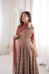 Nazakat Floral Anarkali Suit Set with Soft Chiffon Dupatta