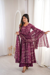 Jamuni Adaah Classic Floral Printed Suit Set With Mul Cotton Dupatta