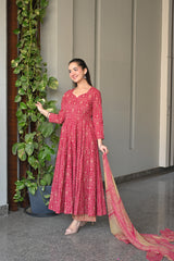 Gulabi Zarihaar Royal Printed Anarkali Suit Set With Chiffon Dupatta