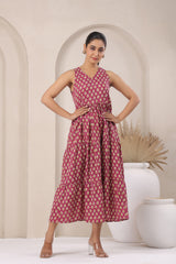 Loren red floral cotton dress