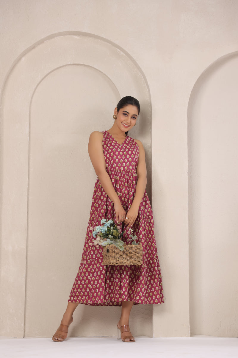 Loren red floral cotton dress