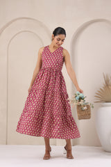 Loren red floral cotton dress