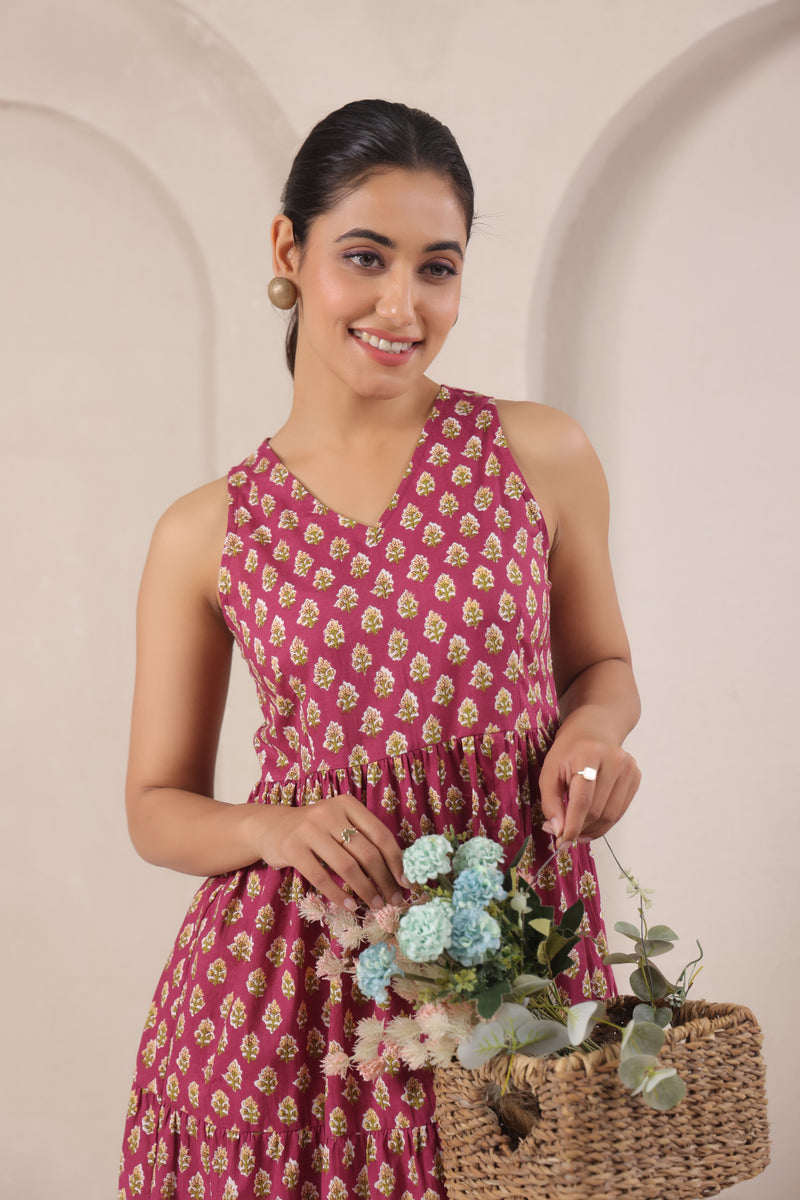 Loren red floral cotton dress
