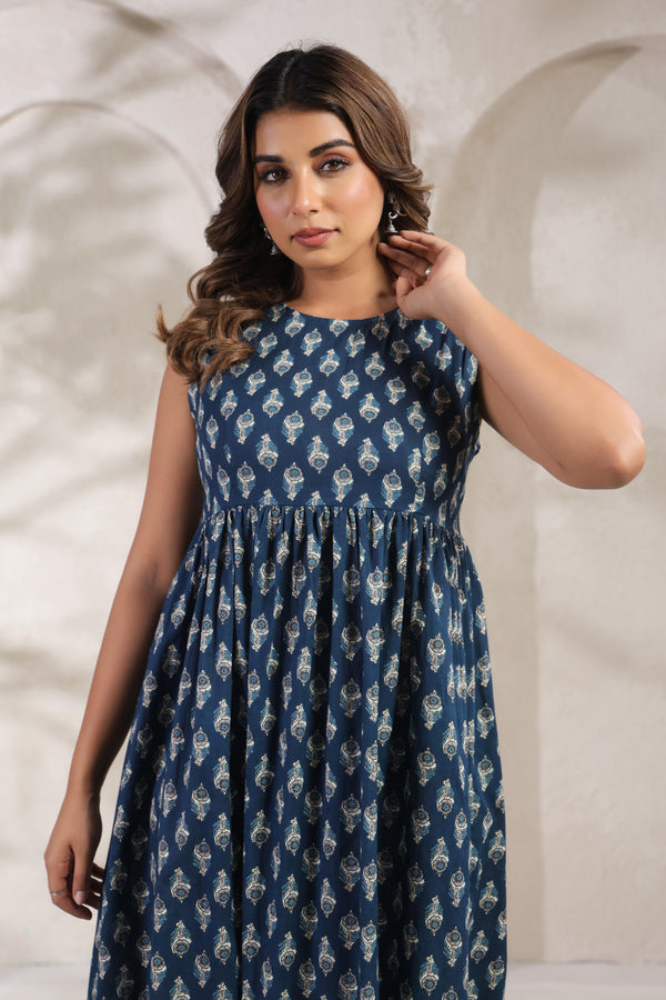 Penny blue floral cotton dress