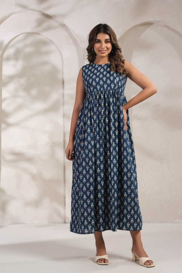 Penny blue floral cotton dress