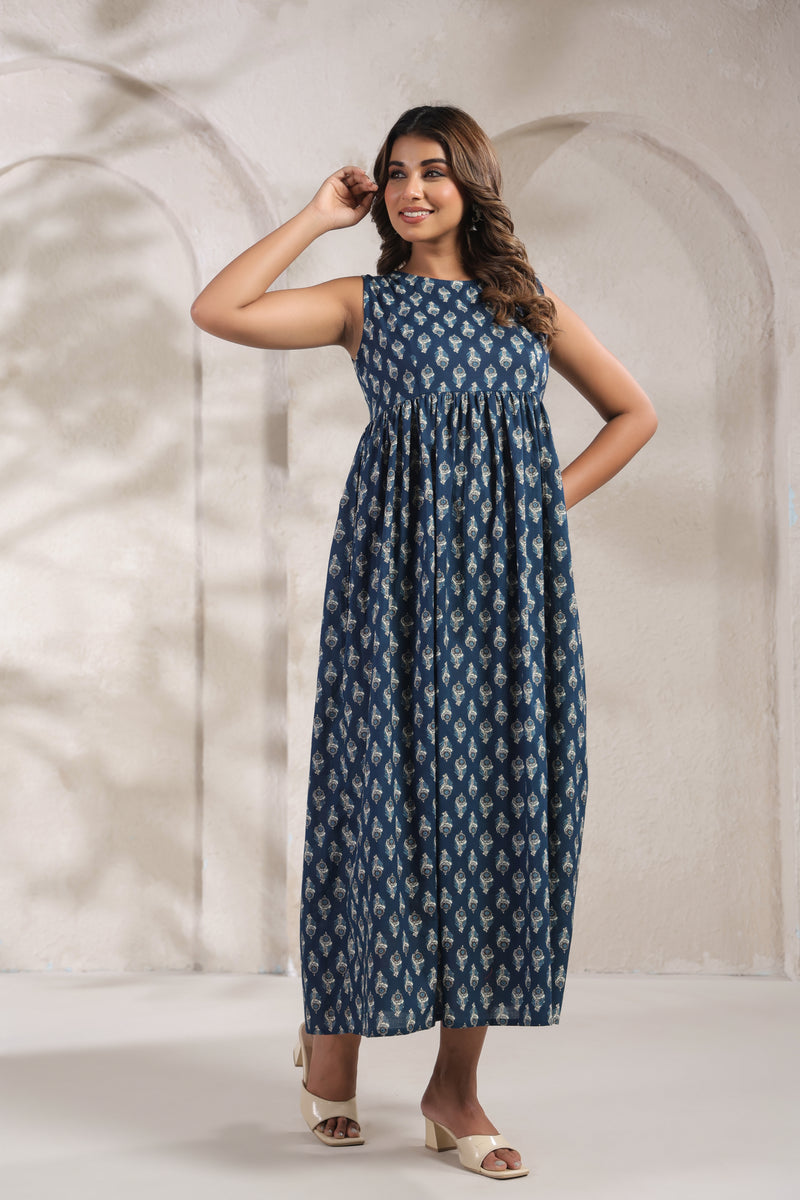 Penny blue floral cotton dress