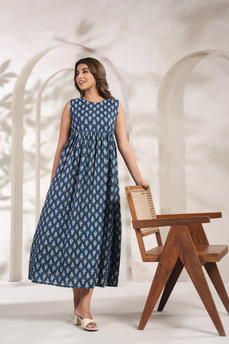 Penny blue floral cotton dress