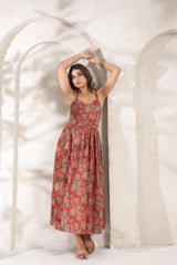 Jassi red floral cotton long dress