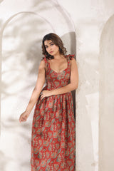 Jassi red floral cotton long dress