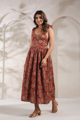 Jassi red floral cotton long dress
