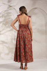 Jassi red floral cotton long dress