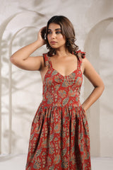 Jassi red floral cotton long dress