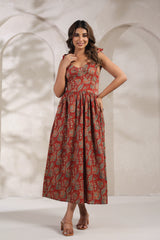 Jassi red floral cotton long dress