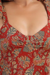 Jassi red floral cotton long dress