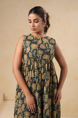 Yokma green floral cotton long dress