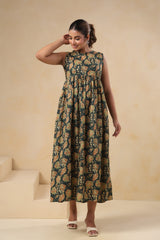 Yokma green floral cotton long dress
