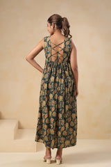 Yokma green floral cotton long dress