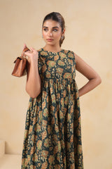 Yokma green floral cotton long dress