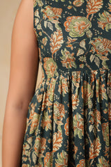 Yokma green floral cotton long dress
