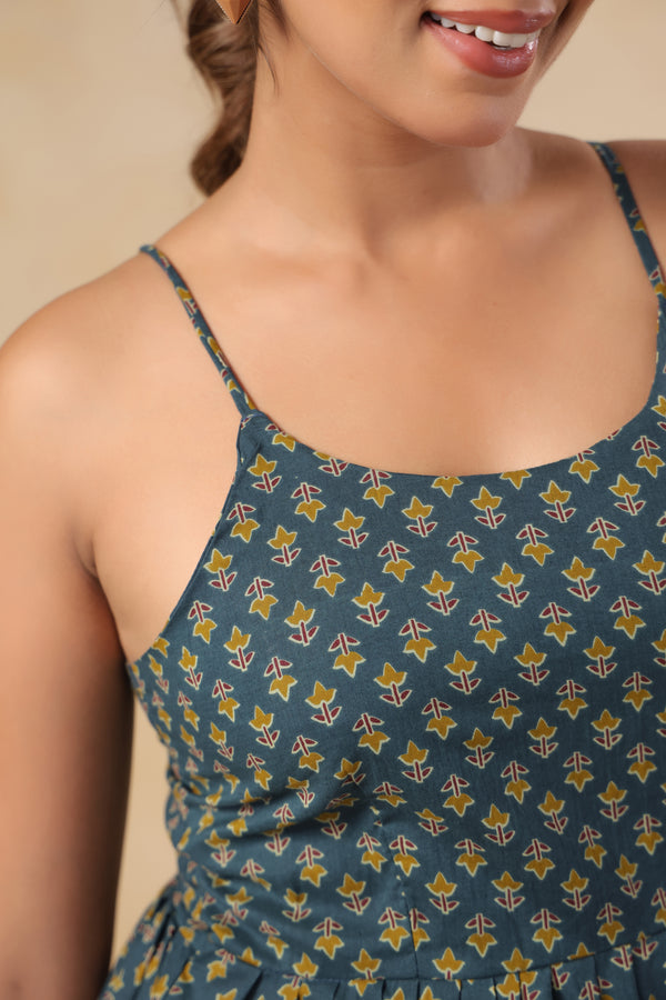Siri green floral cotton long dress