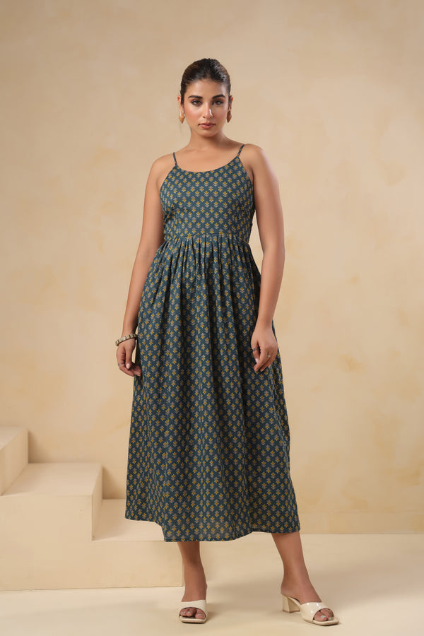 Siri green floral cotton long dress