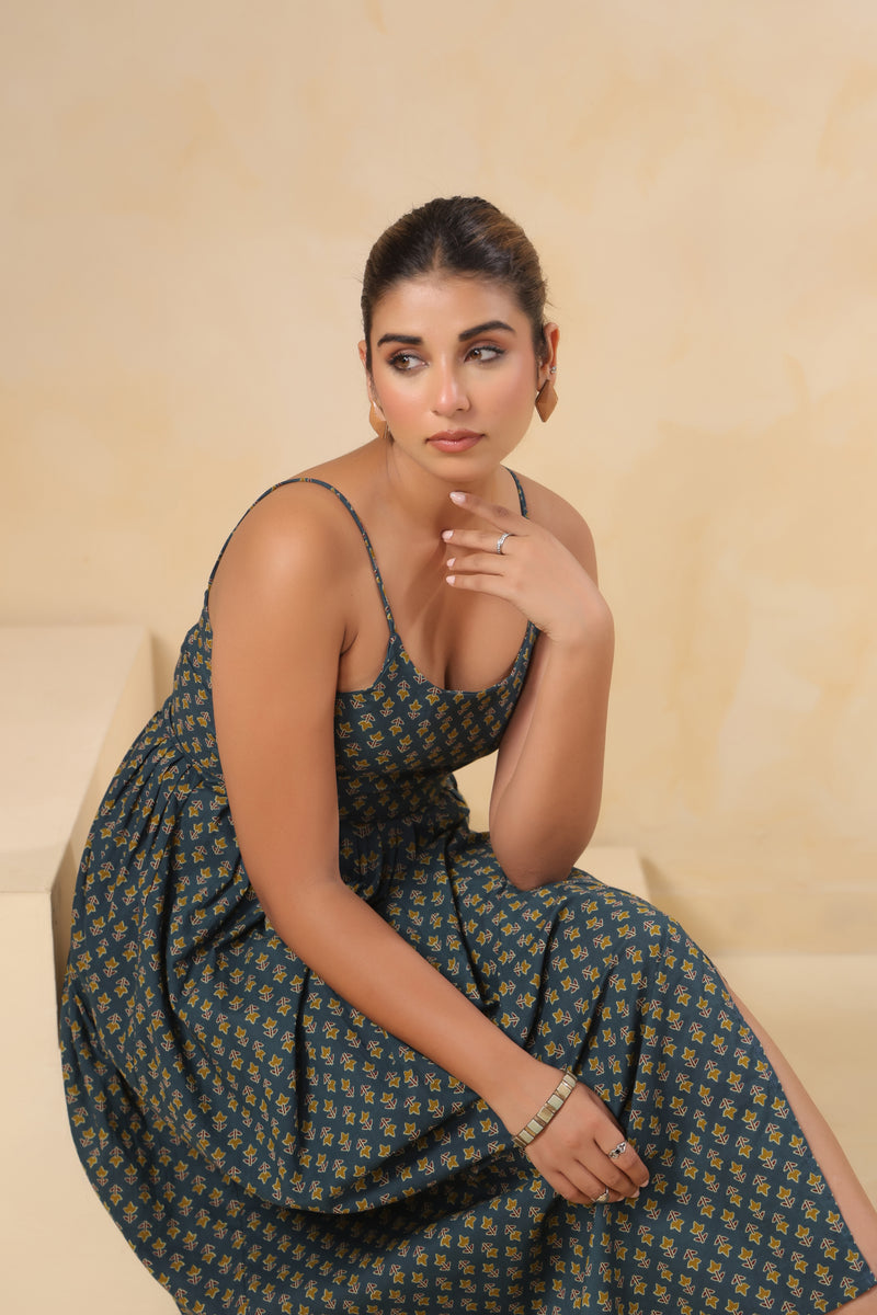Siri green floral cotton long dress