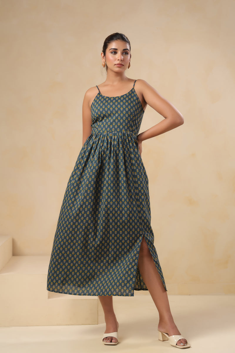 Siri green floral cotton long dress