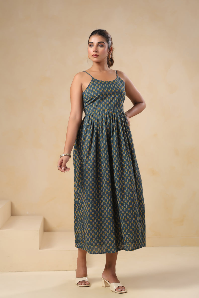 Siri green floral cotton long dress