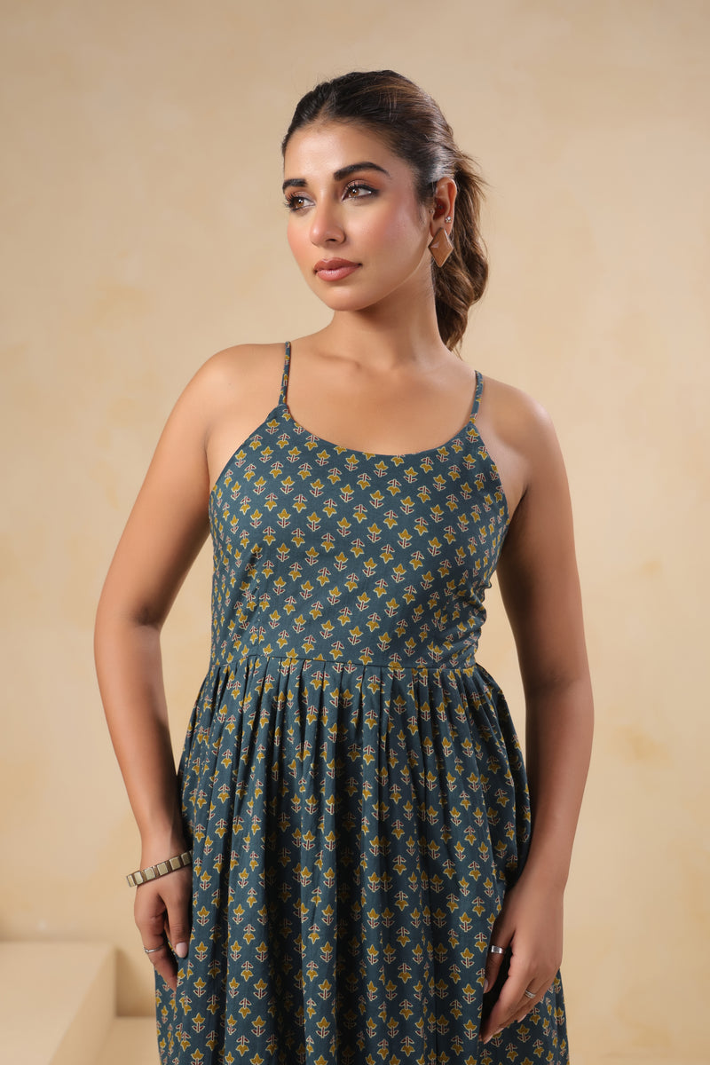 Siri green floral cotton long dress