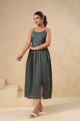 Siri green floral cotton long dress