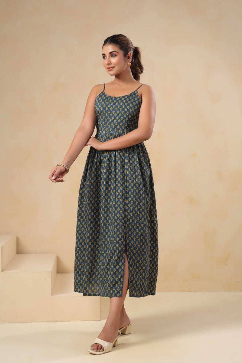 Siri green floral cotton long dress