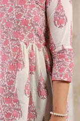 Flora pink floral cotton short kurta