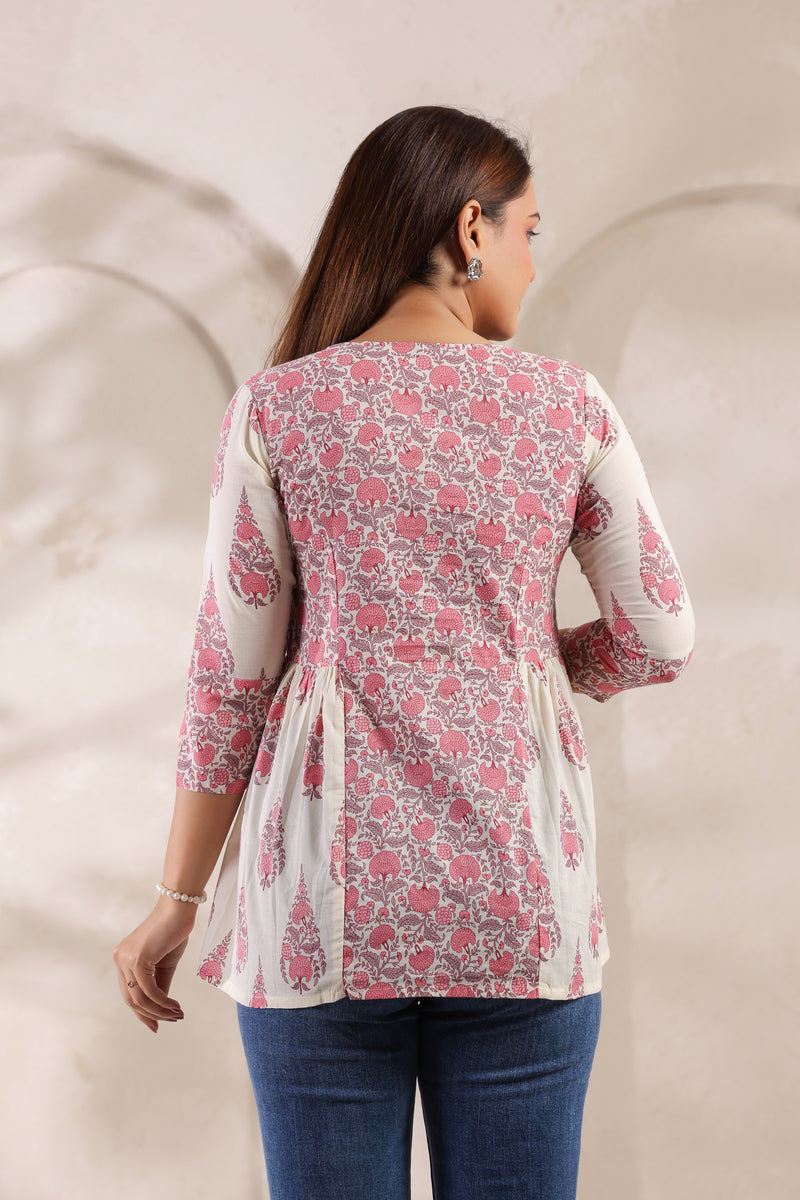 Flora pink floral cotton short kurta