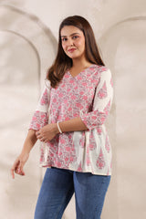 Flora pink floral cotton short kurta
