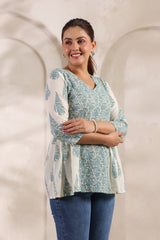 Flora white floral cotton short kurta
