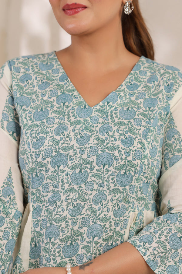 Flora white floral cotton short kurta
