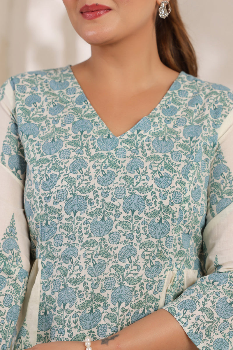 Flora white floral cotton short kurta