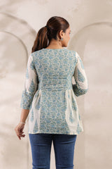 Flora white floral cotton short kurta